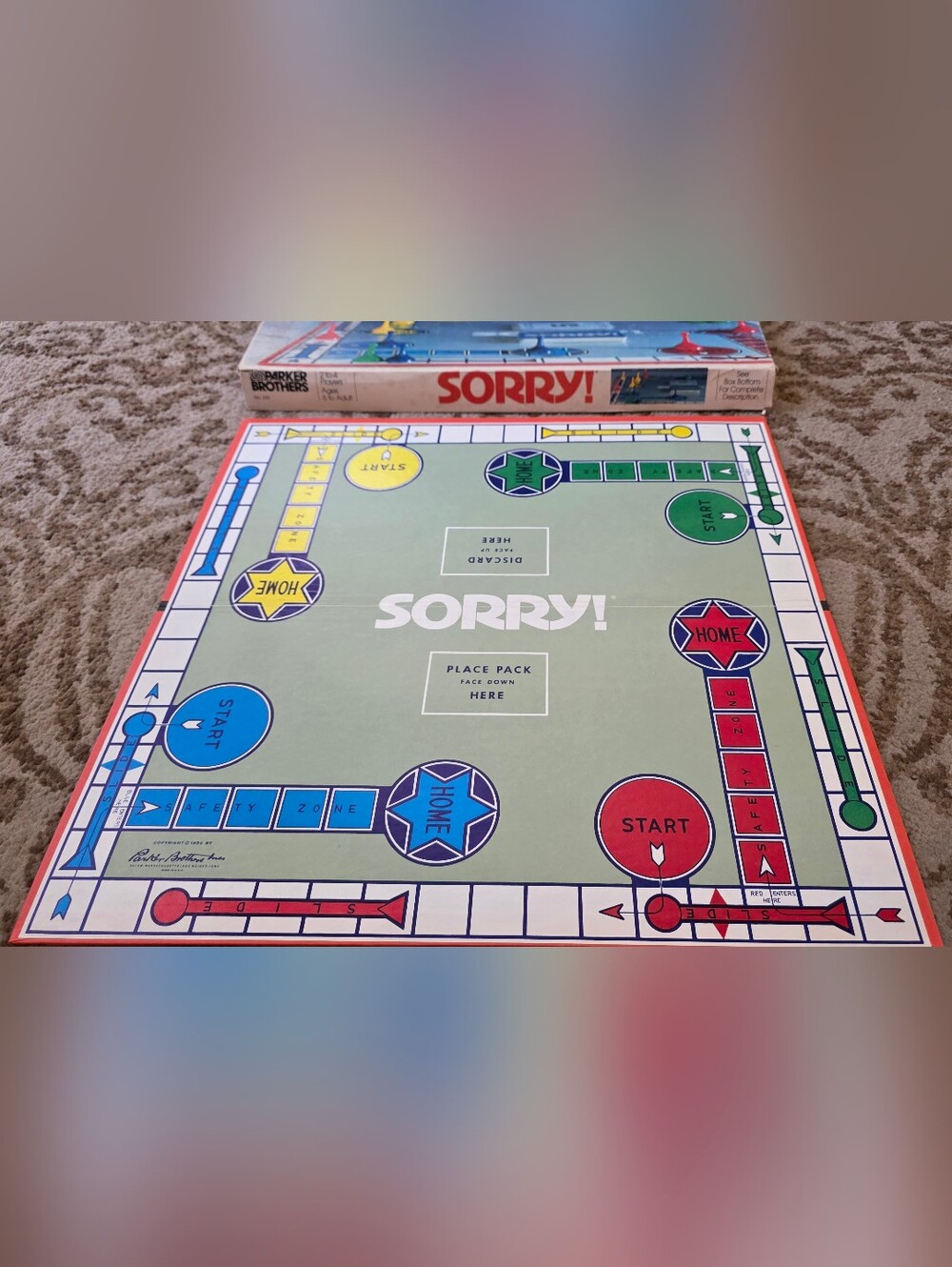 Vintage Sorry! Replacement Board 1972 Board Game Parker Brothers
